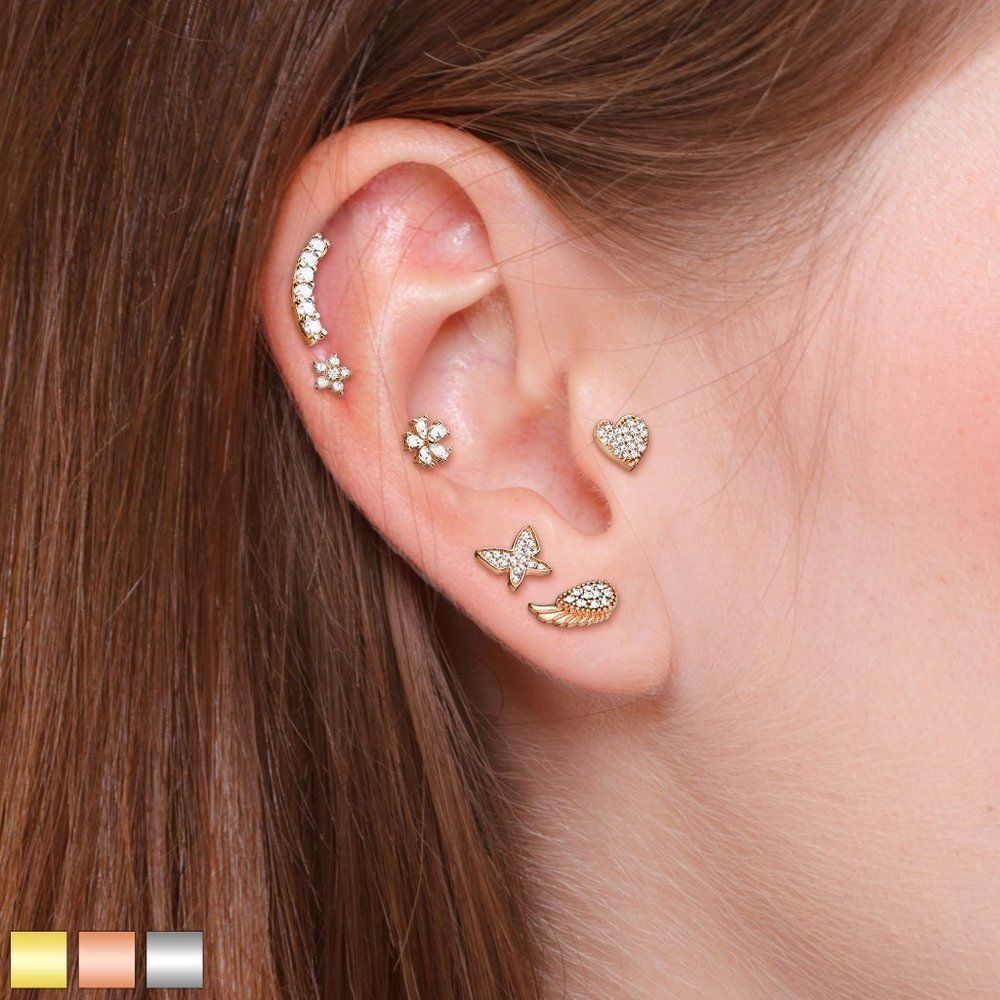 6 Pcs Assorted CZ Tops Internally Threaded Labret Studs 316L Surgical Steel Ear